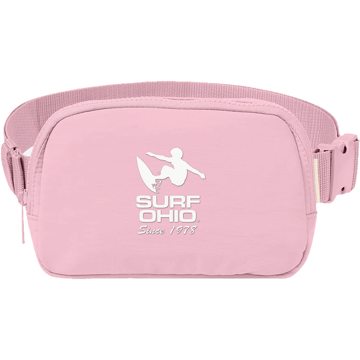 Rose Quartz Surf Ohio Explorer sling bag, raised PVC logo on front panel