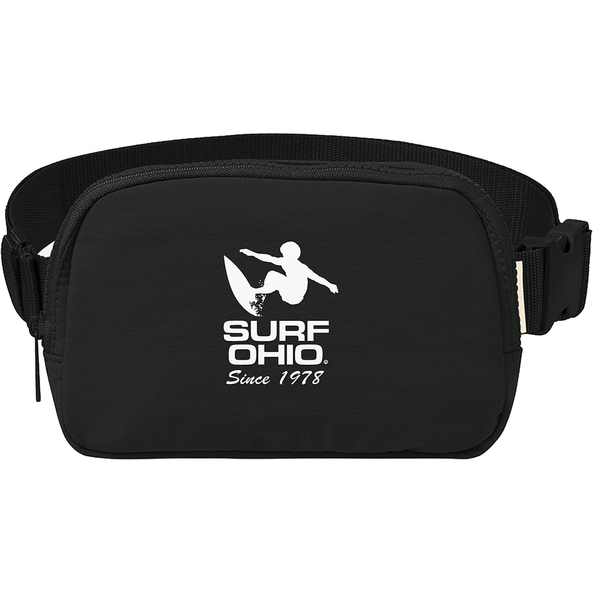 Black Surf Ohio Explorer sling bag, raised PVC logo on front panel